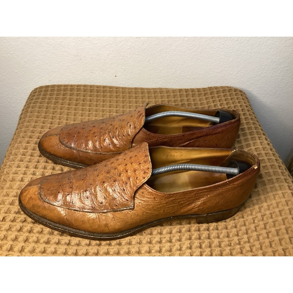 VTG Rare Alan McAfee Ostrich Brown Leather Loafers Mens Sz 12.5 US 13-13.5 Shoes